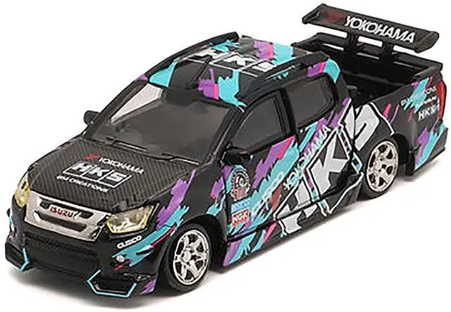 Alt view image 2 of 6 - Isuzu D-Max Lowrider Truck RHD "HKS" Black with Graphics "Thailand Diecast Expo 2025" 1/64 Diecast Model Car by BM Creations