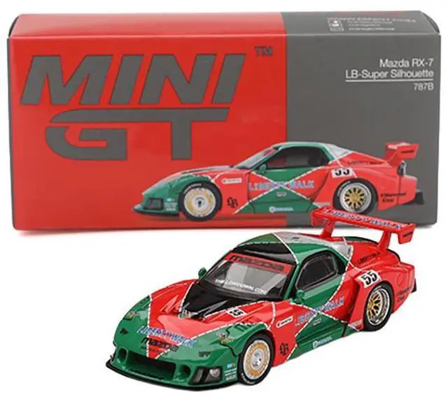 Alt view image 5 of 6 - Mazda RX-7 LB-Super Silhouette RHD #55 "787B Tribute" Red and Green Limited Ed 1/64 Diecast Model Car by Mini GT