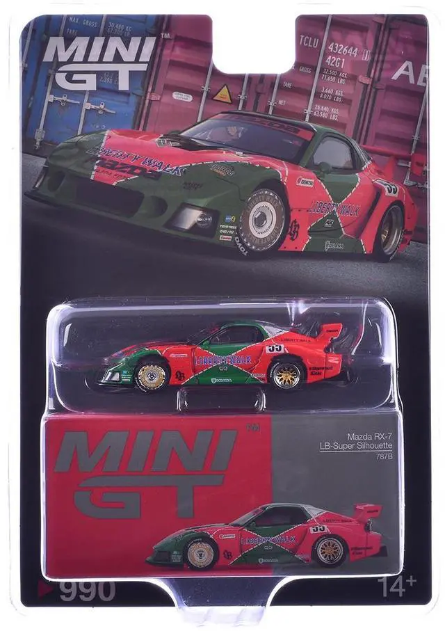 Alt view image 6 of 6 - Mazda RX-7 LB-Super Silhouette RHD #55 "787B Tribute" Red and Green Limited Ed 1/64 Diecast Model Car by Mini GT