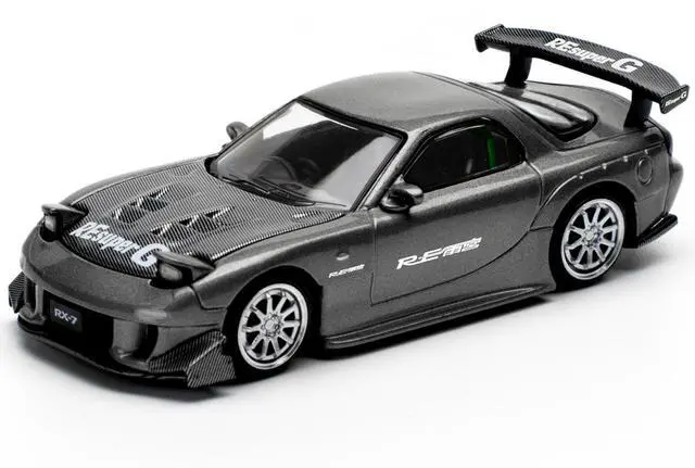 Alt view image 6 of 6 - Mazda RX7 (FD) "RE Amemiya" Widebody RHD Gunmetal Gray Metallic with Carbon Hood 1/64 Diecast Model Car by Pop Race