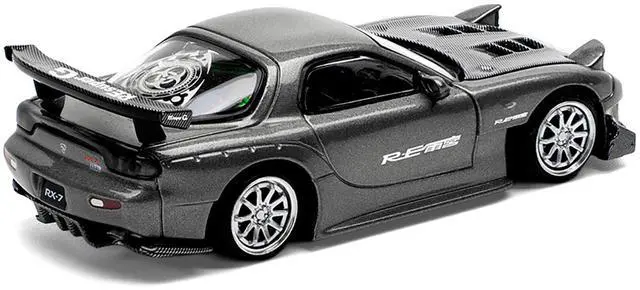 Alt view image 5 of 6 - Mazda RX7 (FD) "RE Amemiya" Widebody RHD Gunmetal Gray Metallic with Carbon Hood 1/64 Diecast Model Car by Pop Race