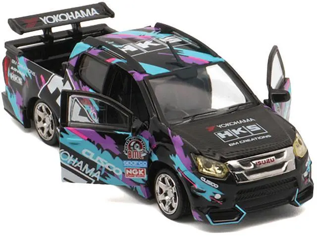 Alt view image 3 of 6 - Isuzu D-Max Lowrider Truck RHD "HKS" Black with Graphics "Thailand Diecast Expo 2025" 1/64 Diecast Model Car by BM Creations