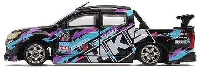 Alt view image 5 of 6 - Isuzu D-Max Lowrider Truck RHD "HKS" Black with Graphics "Thailand Diecast Expo 2025" 1/64 Diecast Model Car by BM Creations