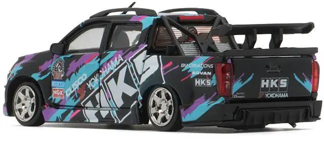 Alt view image 4 of 6 - Isuzu D-Max Lowrider Truck RHD "HKS" Black with Graphics "Thailand Diecast Expo 2025" 1/64 Diecast Model Car by BM Creations