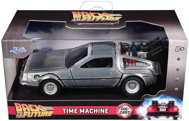 Alt view image 5 of 6 - DeLorean DMC Time Machine Brushed Metal "Back to the Future Part I" (1985) Movie "Hollywood Rides" 1/32 Diecast Model Car Jada