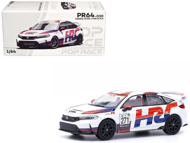 Main image of Honda Civic Type R FL5 "HRC - Honda Racing" White with Graphics 1/64 Diecast Model Car by Pop Race