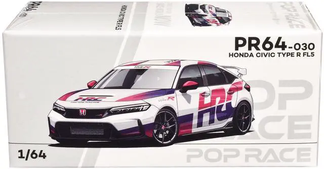 Alt view image 6 of 6 - Honda Civic Type R FL5 "HRC - Honda Racing" White with Graphics 1/64 Diecast Model Car by Pop Race
