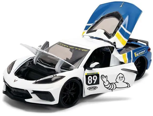 Alt view image 2 of 6 - 2020 Chevrolet Corvette Stingray C8 #89 "Michelin" White with Yellow and Blue "Bigtime Muscle" 1/24 Diecast Car Model by Jada