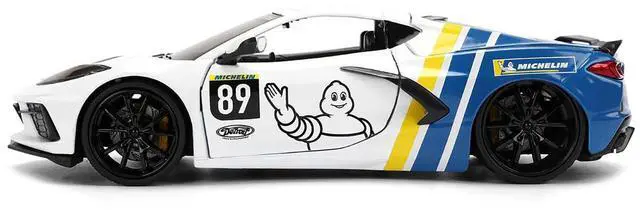 Alt view image 3 of 6 - 2020 Chevrolet Corvette Stingray C8 #89 "Michelin" White with Yellow and Blue "Bigtime Muscle" 1/24 Diecast Car Model by Jada