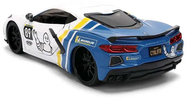 Alt view image 5 of 6 - 2020 Chevrolet Corvette Stingray C8 #89 "Michelin" White with Yellow and Blue "Bigtime Muscle" 1/24 Diecast Car Model by Jada