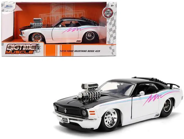 Main image of 1970 Ford Mustang Boss 429 Black and White with Graphics "Bigtime Muscle" Series 1/24 Diecast Car Model by Jada