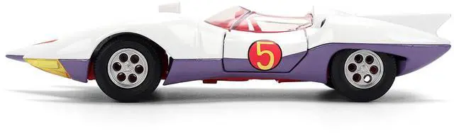 Alt view image 3 of 7 - Mach 5 White with Red Stripes and Interior "Speed Racer" (1967) TV Series "Anime Hollywood Rides" 1/32 Diecast Model Car by Jada