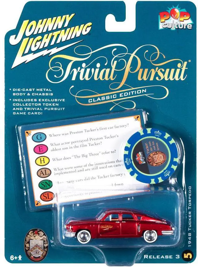 Alt view image 3 of 3 - 1948 Tucker Torpedo Red Maroon Met. w/Poker Chip & Game Card "Trivial Pursuit" 1/64 Diecast Model Car by Johnny Lightning
