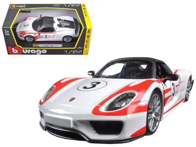 Main image of Porsche 918 Spyder Weissach #3 White 1/24 Diecast Model Car by Bburago