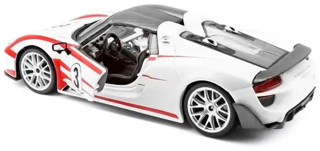 Alt view image 2 of 6 - Porsche 918 Spyder Weissach #3 White 1/24 Diecast Model Car by Bburago