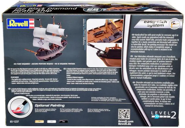 Alt view image 4 of 6 - Level 2 Easy-Click Model Kit "The Black Diamond" Pirate Ship 1/350 Scale Model by Revell