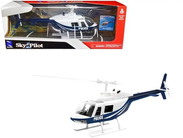 Main image of Bell 206 Helicopter Dark Blue and White "Police" "Sky Pilot" Series 1/34 Diecast Model by New Ray