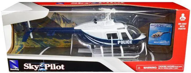 Alt view image 3 of 3 - Bell 206 Helicopter Dark Blue and White "Police" "Sky Pilot" Series 1/34 Diecast Model by New Ray