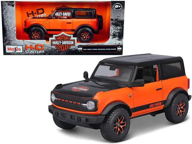 Main image of 2021 Ford Bronco Badlands Orange and Black "Harley Davidson" "H-D Custom" Series 1/24 Diecast Model Car by Maisto