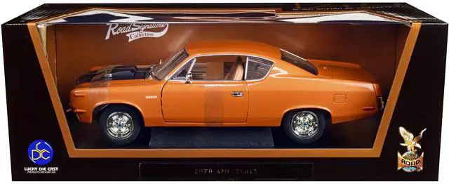 Main image of 1970 AMC Rebel Brown Metallic with Matt Black Hood and Silver Stripes 1/18 Diecast Model Car by Road Signature