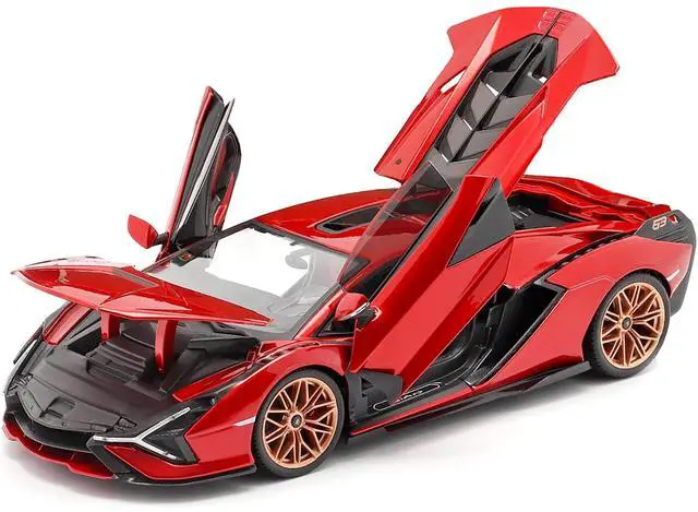 Alt view image 2 of 6 - Lamborghini Sian FKP 37 Red with Copper Wheels 1/18 Diecast Model Car by Bburago