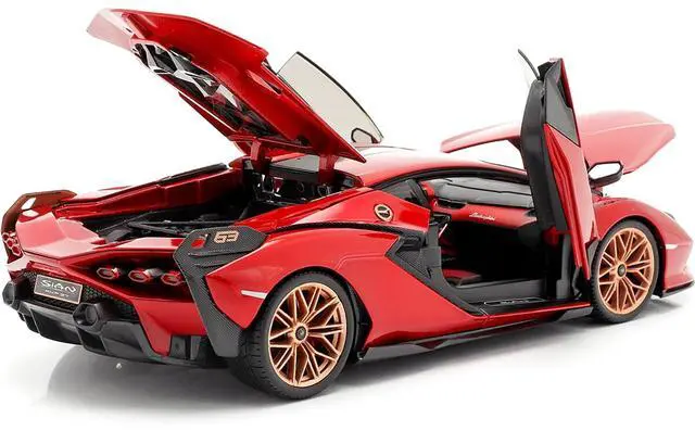 Alt view image 3 of 6 - Lamborghini Sian FKP 37 Red with Copper Wheels 1/18 Diecast Model Car by Bburago