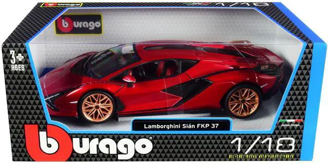 Alt view image 5 of 6 - Lamborghini Sian FKP 37 Red with Copper Wheels 1/18 Diecast Model Car by Bburago