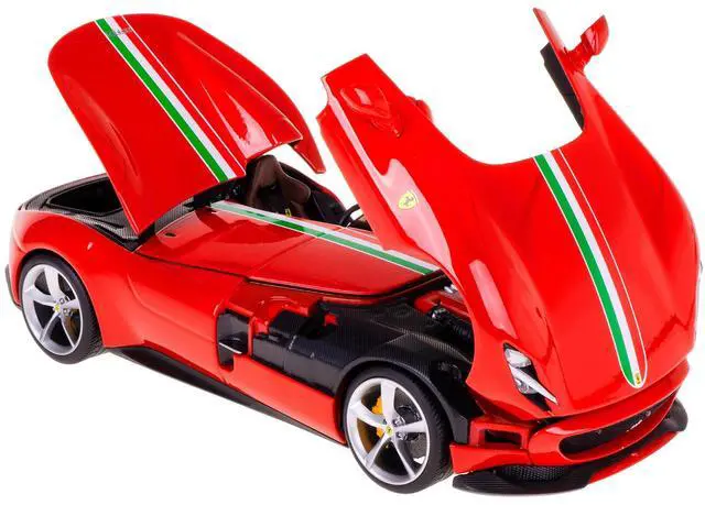 Alt view image 2 of 6 - Ferrari Monza SP1 Red with Italian Flag Stripes "Signature Series" 1/18 Diecast Model Car by Bburago