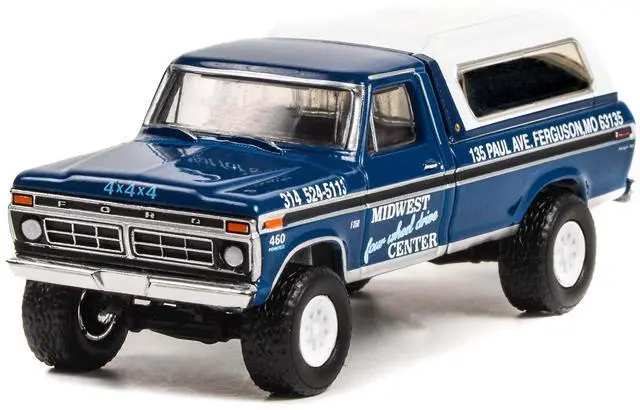 Alt view image 2 of 3 - 1974 Ford F-250 Truck w/Camper Shell Blue Met. w/Black Stripes "Bigfoot" 1/64 Diecast Model Car by Greenlight