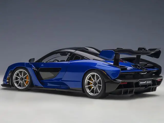 Alt view image 5 of 6 - McLaren Senna Trophy Kyanos Blue and Black with Carbon Accents 1/18 Model Car by Autoart