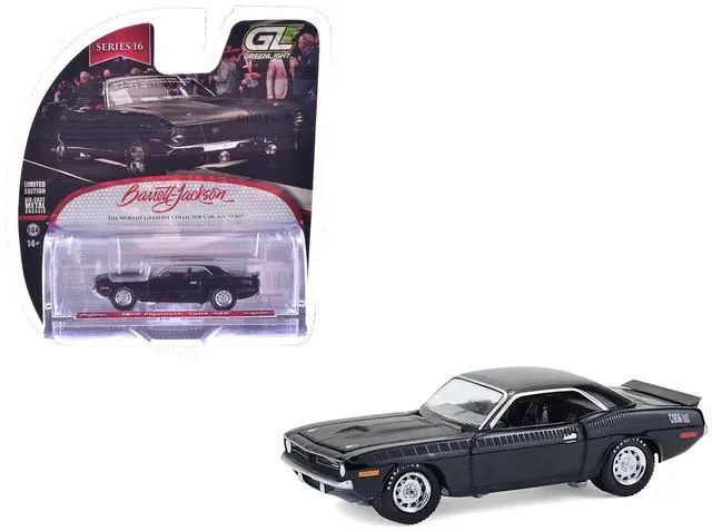 Main image of 1970 Plymouth 'Cuda AAR Black with Gray Stripes "Barrett-Jackson" Series 16 1/64 Diecast Model Cars by Greenlight