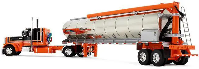 Alt view image 3 of 6 - Peterbilt 379 with 48" Flat Top Sleeper and Walinga Bulk Feed Trailer Orange and Black 1/64 Diecast Model made by DCP/First Gear