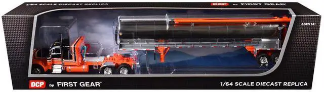 Alt view image 5 of 6 - Peterbilt 379 with 48" Flat Top Sleeper and Walinga Bulk Feed Trailer Orange and Black 1/64 Diecast Model made by DCP/First Gear
