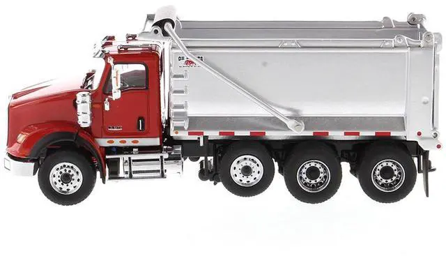 Alt view image 2 of 6 - International HX620 Tandem Axle with Pusher Axle OX Stampede Dump Truck Red & Chrome 1/50 Diecast Model by Diecast Masters
