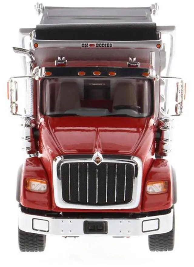 Alt view image 4 of 6 - International HX620 Tandem Axle with Pusher Axle OX Stampede Dump Truck Red & Chrome 1/50 Diecast Model by Diecast Masters