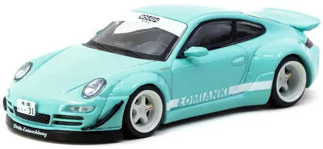 Alt view image 4 of 6 - RWB 997 "Lomianki" Light Blue with White Stripes "Hobby64" Series 1/64 Diecast Model Car by Tarmac Works
