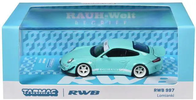 Alt view image 5 of 6 - RWB 997 "Lomianki" Light Blue with White Stripes "Hobby64" Series 1/64 Diecast Model Car by Tarmac Works