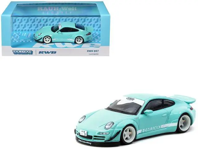 Alt view image 6 of 6 - RWB 997 "Lomianki" Light Blue with White Stripes "Hobby64" Series 1/64 Diecast Model Car by Tarmac Works