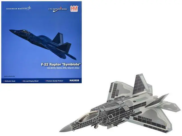 Alt view image 5 of 5 - Lockheed F-22A Raptor Stealth Aircraft "Symbiote, Nellis AFB" US Air Force "Air Power Series" 1/72 Diecast Model by Hobby Master