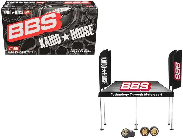 Main image of Kaido House "BBS" Tent V1 Black with Extra Wheels for 1/64 Scale Models by Mini GT
