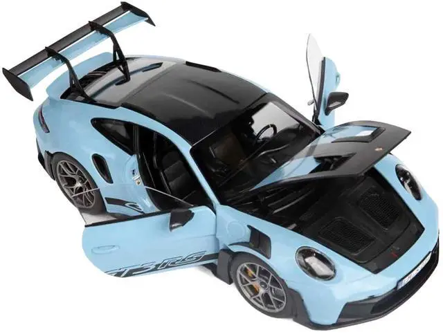 Alt view image 2 of 6 - 2022 Porsche 911 GT3 RS Weissach Pack Gulf Blue with Carbon Top and Hood Stripes 1/18 Diecast Model Car by Norev