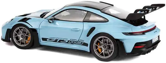 Alt view image 5 of 6 - 2022 Porsche 911 GT3 RS Weissach Pack Gulf Blue with Carbon Top and Hood Stripes 1/18 Diecast Model Car by Norev