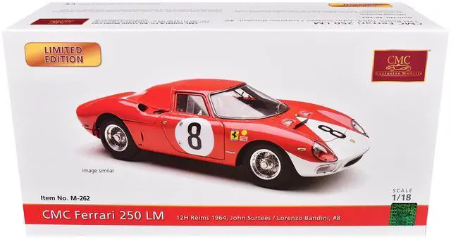 Alt view image 4 of 5 - Ferrari 250 LM #8 "N.A.R.T." 2nd Place "12 Hours of Reims" (1964) Limited Edition 1/18 Diecast Model Car by CMC