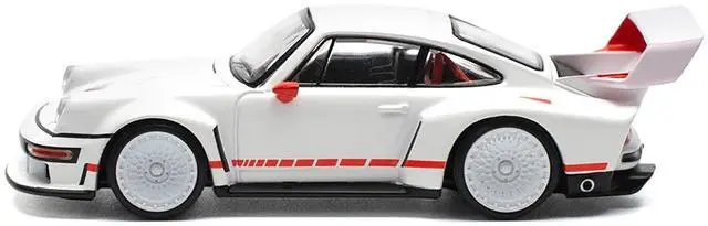 Alt view image 2 of 6 - Singer DLS Turbo White with Red Stripes 1/64 Diecast Model Car by Pop Race