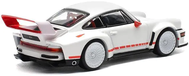 Alt view image 3 of 6 - Singer DLS Turbo White with Red Stripes 1/64 Diecast Model Car by Pop Race