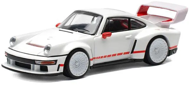 Alt view image 4 of 6 - Singer DLS Turbo White with Red Stripes 1/64 Diecast Model Car by Pop Race