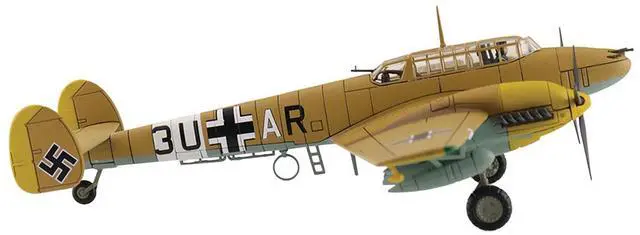Alt view image 2 of 6 - Messerschmitt BF 110E-2 Trop Fighter Aircraft "3U+AR, 7./ZG26, Italy" (1941) German Luftwaffe 1/72 Diecast Model by Hobby Master