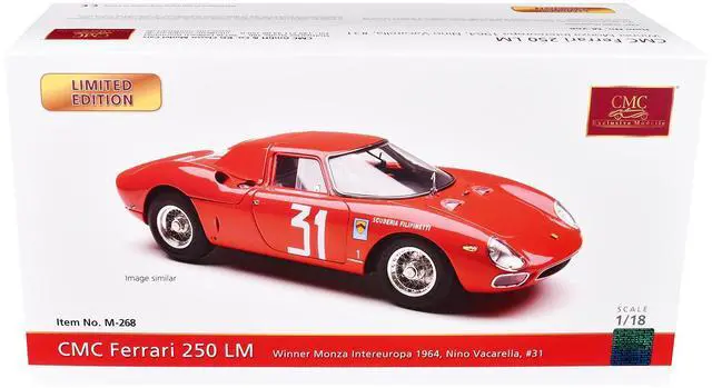 Alt view image 4 of 5 - Ferrari 250 LM #31 Nino Vaccarella Winner "Monza Intereuropa" (1964) Limited Ed to 1500 pieces 1/18 Diecast Model Car by CMC