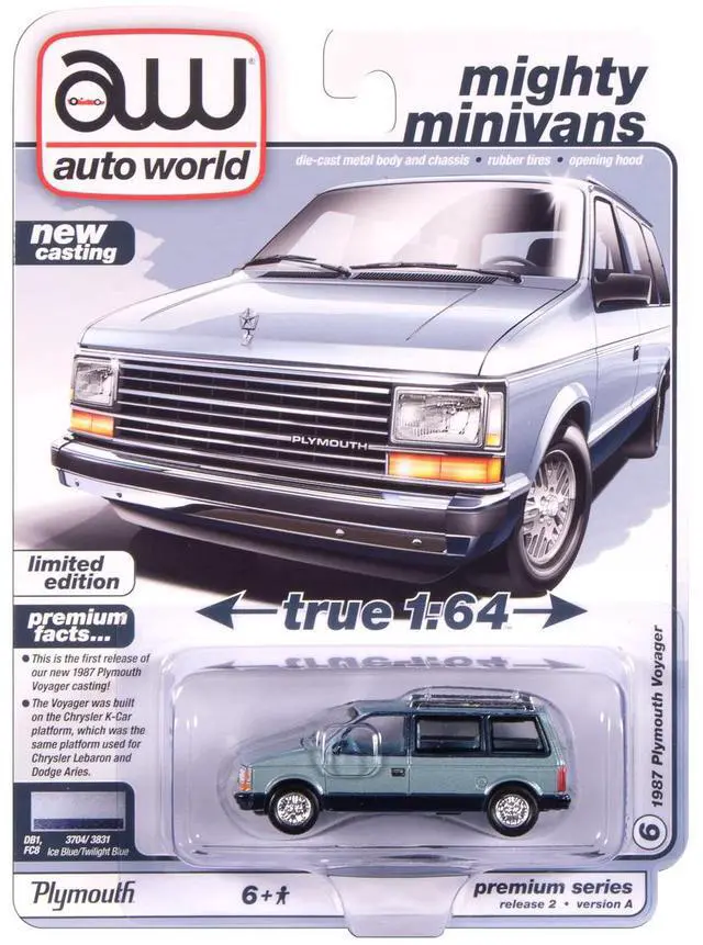 Alt view image 4 of 5 - 1987 Plymouth Voyager Van Ice Blue Metallic & Twilight Blue Met 2-Tone w/Blue Interior 1/64 Diecast Model Cars by Auto World