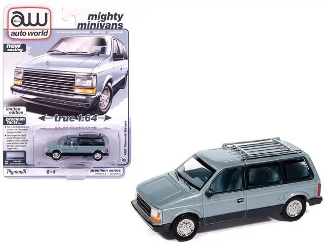 Alt view image 5 of 5 - 1987 Plymouth Voyager Van Ice Blue Metallic & Twilight Blue Met 2-Tone w/Blue Interior 1/64 Diecast Model Cars by Auto World
